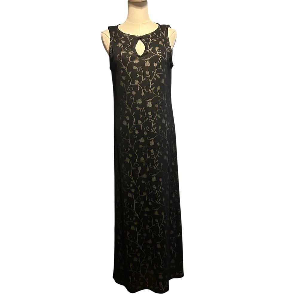 Vintage 90s Saint Tropez West Made in USA Crinkled Boho Maxi Dress Black SZ 8